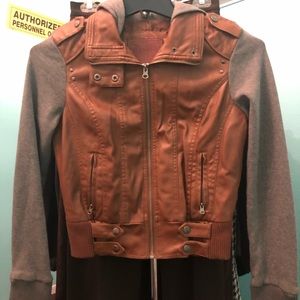 Miss London faux Leather hooded jacket